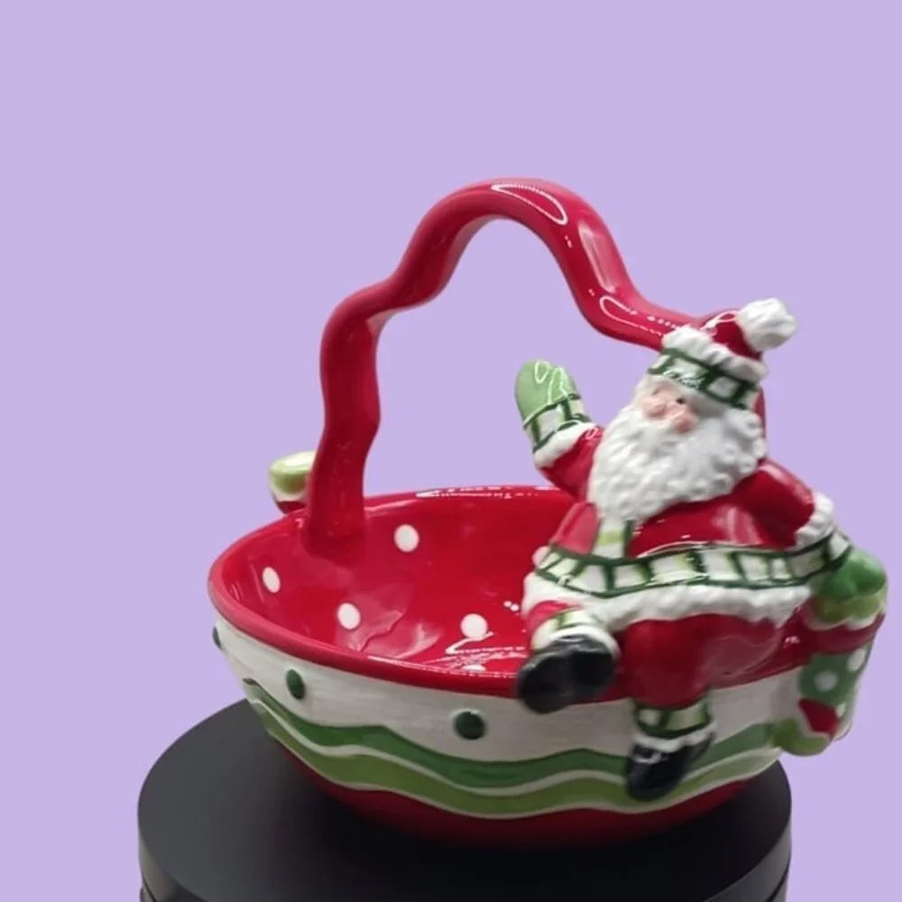 Fitz and floyd ceramic christmas basket with santa claus